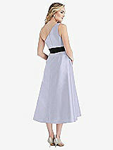 Rear View Thumbnail - Silver Dove & Black Draped One-Shoulder Satin Midi Dress with Pockets