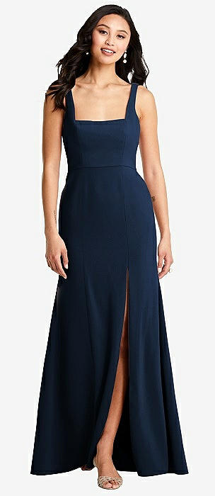 dark blue square neck dress Adrianna Papell Mikado Square Neck Sleeveless A-Line Midi Dress, Womens, 12, Midnight main image 1
