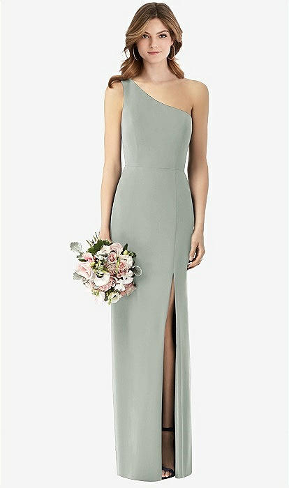 open lace back dress Betsy & Adam One-Shoulder Crepe Scuba Trumpet Gown – MOTHER OF main image 0
