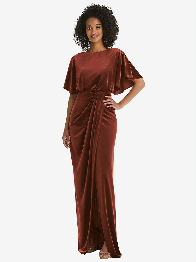 Draped Cuff Off-the-shoulder Velvet Maxi Bridesmaid Dress With