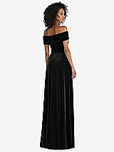 Rear View Thumbnail - Black Draped Cuff Off-the-Shoulder Velvet Maxi Dress with Pockets