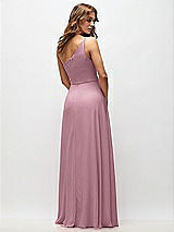 Rear View Thumbnail - Dusty Pink One-Shoulder Chiffon Maxi Dress with Shirred Front Slit