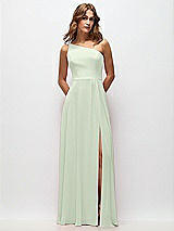 Front View Thumbnail - Mint Green One-Shoulder Chiffon Maxi Dress with Shirred Front Slit