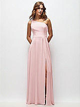 Front View Thumbnail - Ballet Pink One-Shoulder Chiffon Maxi Dress with Shirred Front Slit