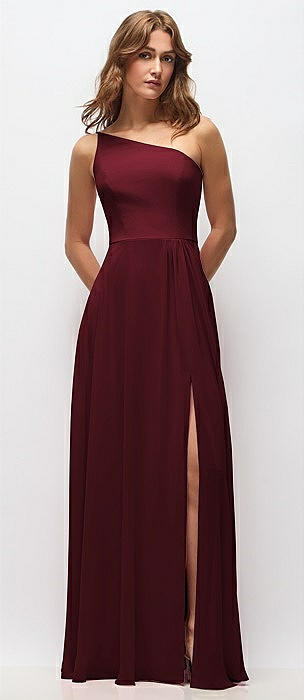 peach bridesmaid dresses pinterest Sara A-Line Chiffon Maxi Dress Burgundy | Wedding Guest Dress | A-Line