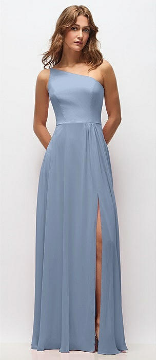 blue dress for baby girl Elegant Grey Blue A-Line Bridesmaid Dress with Flutter Sleeve - Blue Designer Bridesmaids Dresses with V-Neck - Multiple Color main image 0