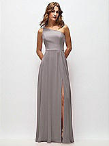 Front View Thumbnail - Cashmere Gray One-Shoulder Chiffon Maxi Dress with Shirred Front Slit