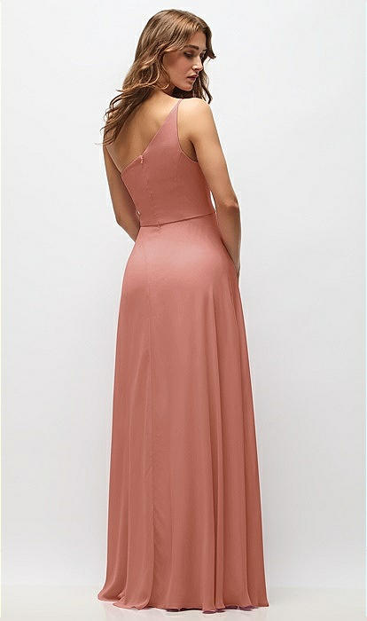 One-shoulder Chiffon Maxi Bridesmaid Dress With Shirred Front Slit