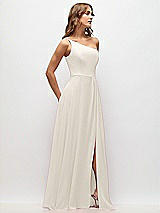 Side View Thumbnail - Ivory One-Shoulder Chiffon Maxi Dress with Shirred Front Slit