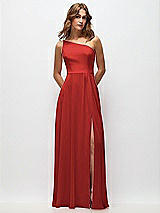 Front View Thumbnail - Poppy Red One-Shoulder Chiffon Maxi Dress with Shirred Front Slit