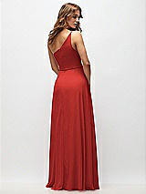 Rear View Thumbnail - Poppy Red One-Shoulder Chiffon Maxi Dress with Shirred Front Slit
