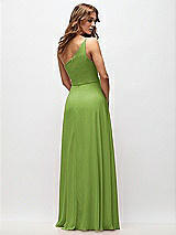 Rear View Thumbnail - Peridot Green One-Shoulder Chiffon Maxi Dress with Shirred Front Slit