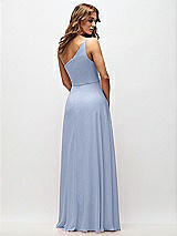 Rear View Thumbnail - Sky Blue One-Shoulder Chiffon Maxi Dress with Shirred Front Slit