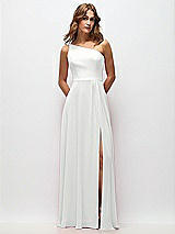 Front View Thumbnail - White One-Shoulder Chiffon Maxi Dress with Shirred Front Slit