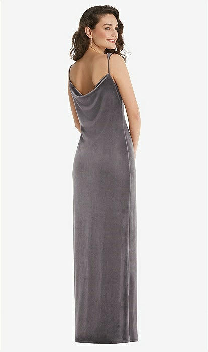 Asymmetrical One-Shoulder Velvet Maxi Slip Dress