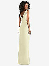 Rear View Thumbnail - Butter Yellow Pleated Bodice Satin Maxi Pencil Dress with Bow Detail