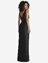 Rear View Thumbnail - Black Pleated Bodice Satin Maxi Pencil Dress with Bow Detail