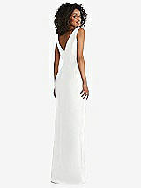 Rear View Thumbnail - White Pleated Bodice Satin Maxi Pencil Dress with Bow Detail
