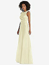 Side View Thumbnail - Butter Yellow Jewel Neck Asymmetrical Shirred Bodice Maxi Dress with Pockets