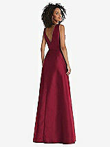 Rear View Thumbnail - Burgundy Jewel Neck Asymmetrical Shirred Bodice Maxi Dress with Pockets