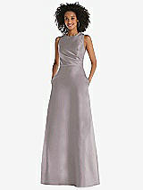 Front View Thumbnail - Cashmere Gray Jewel Neck Asymmetrical Shirred Bodice Maxi Dress with Pockets