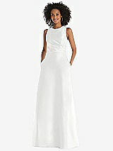 Front View Thumbnail - White Jewel Neck Asymmetrical Shirred Bodice Maxi Dress with Pockets