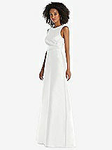 Side View Thumbnail - White Jewel Neck Asymmetrical Shirred Bodice Maxi Dress with Pockets