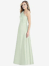 Side View Thumbnail - Mint Green Pleated Draped One-Shoulder Satin Maxi Dress with Pockets