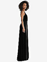 Side View Thumbnail - Black Velvet Maxi Dress with Shirred Bodice and Front Slit