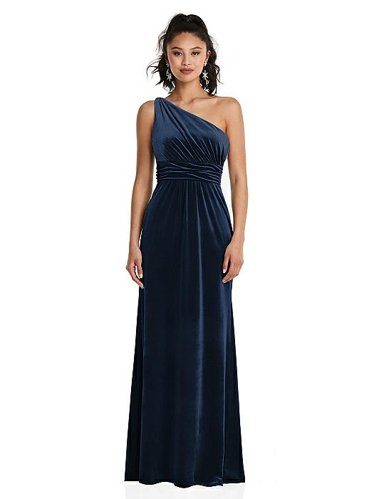 One-Shoulder Draped Velvet Maxi Dress