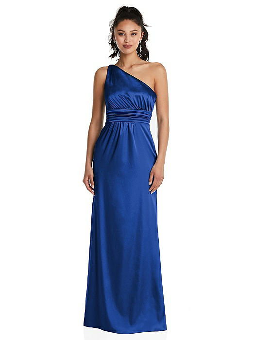 One-Shoulder Draped Satin Maxi Dress