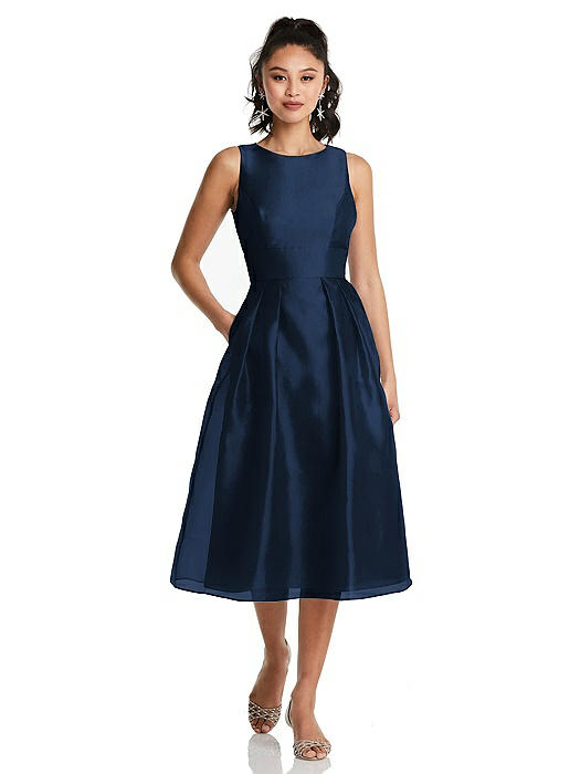 Bateau Neck Open-Back Pleated Skirt Midi Dress