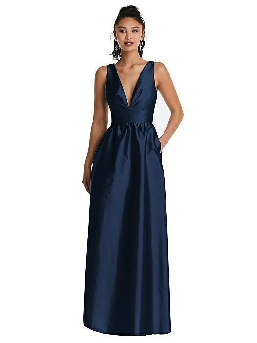 Plunging Neckline Maxi Dress with Pockets