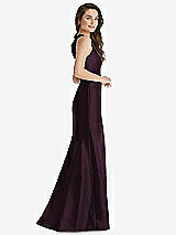 Side View Thumbnail - Deep Plum Jewel Neck Bowed Open-Back Trumpet Dress with Front Slit