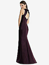 Rear View Thumbnail - Deep Plum Jewel Neck Bowed Open-Back Trumpet Dress with Front Slit