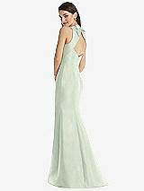 Rear View Thumbnail - Mint Green Jewel Neck Bowed Open-Back Trumpet Dress with Front Slit