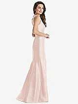 Side View Thumbnail - Blush Jewel Neck Bowed Open-Back Trumpet Dress with Front Slit