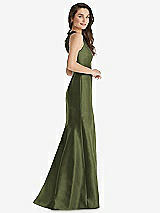 Side View Thumbnail - Olive Green Jewel Neck Bowed Open-Back Trumpet Dress with Front Slit