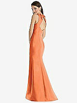 Rear View Thumbnail - Portofino Orange Jewel Neck Bowed Open-Back Trumpet Dress with Front Slit