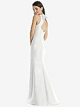 Rear View Thumbnail - White Jewel Neck Bowed Open-Back Trumpet Dress with Front Slit
