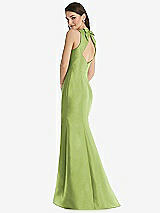 Rear View Thumbnail - Mojito Jewel Neck Bowed Open-Back Trumpet Dress 
