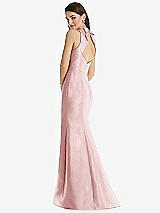 Rear View Thumbnail - Ballet Pink Jewel Neck Bowed Open-Back Trumpet Dress 