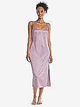 Front View Thumbnail - Suede Rose Midi Stretch Satin Slip with Adjustable Straps - Asley