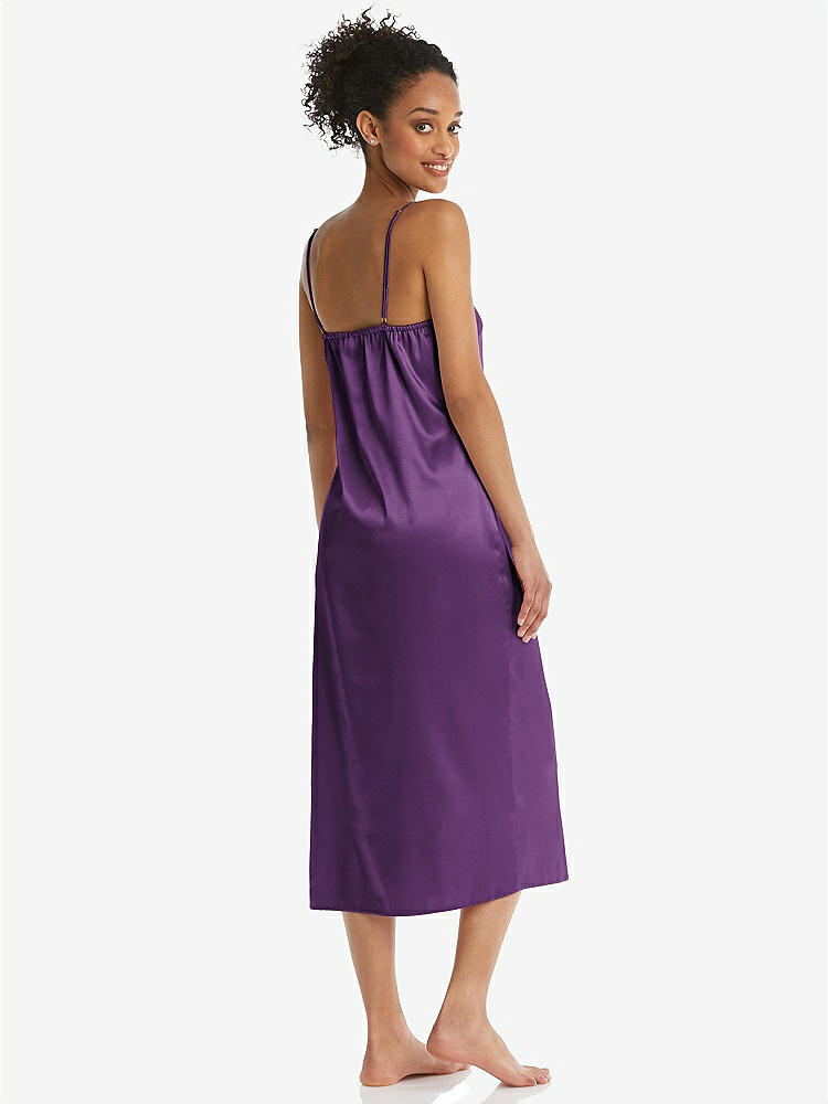 Back View - African Violet Midi Stretch Satin Slip with Adjustable Straps - Asley
