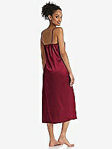 Rear View Thumbnail - Burgundy Midi Stretch Satin Slip with Adjustable Straps - Asley