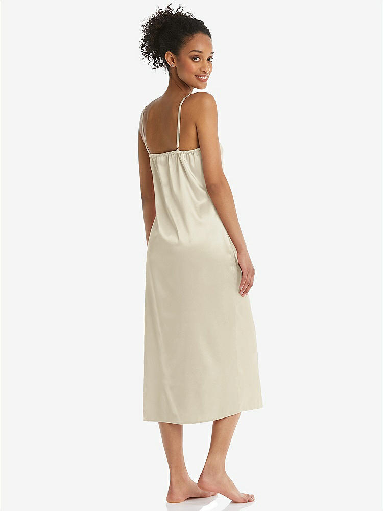 Back View - Champagne Midi Stretch Satin Slip with Adjustable Straps - Asley