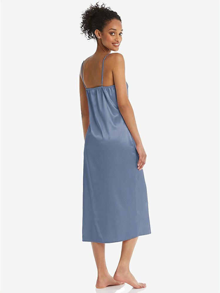 Back View - Larkspur Blue Midi Stretch Satin Slip with Adjustable Straps - Asley