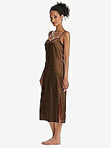 Side View Thumbnail - Latte Midi Stretch Satin Slip with Adjustable Straps - Asley