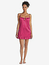 Front View Thumbnail - Shocking Ruffled Hem Mini Stretch Satin Slip with Keyhole Neck - Jordan