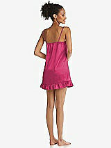 Rear View Thumbnail - Shocking Ruffled Hem Mini Stretch Satin Slip with Keyhole Neck - Jordan